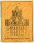 39866 Opstand van het koor van de Domkerk te Utrecht, te restaureren door architect F.J. Nieuwenhuis, met de kappen van ...